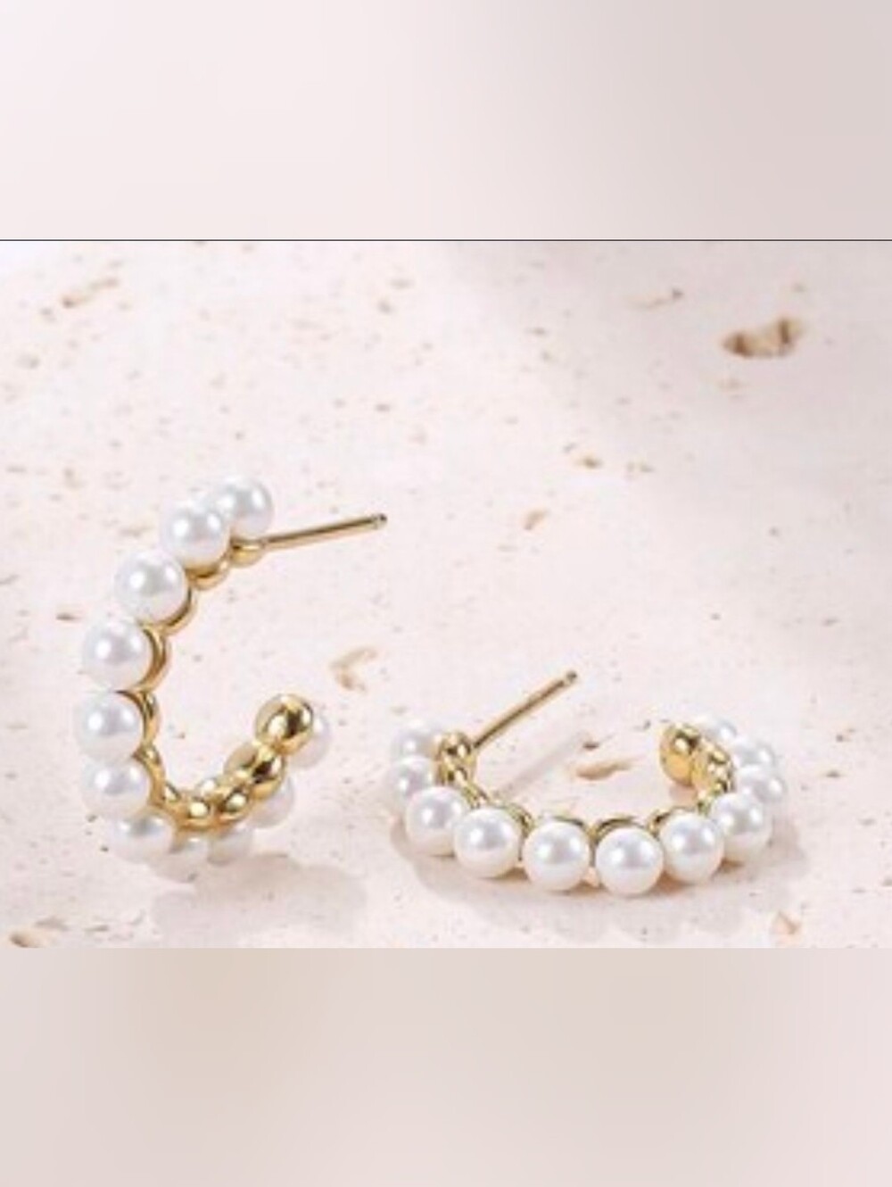 Gold Faux Pearl Hoop Earrings - Classic Faux Pearl Accent BNIB - Picture 4 of 5